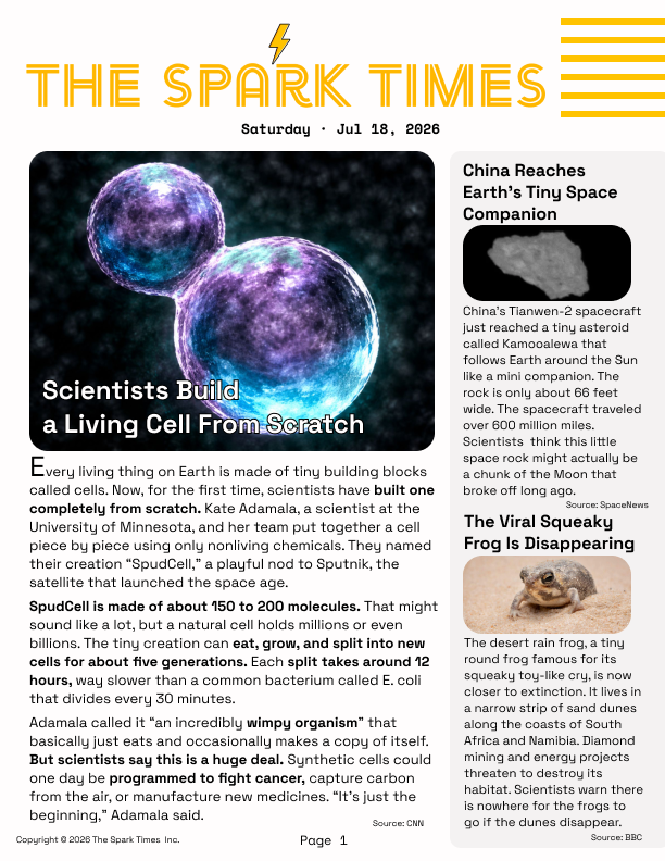 The Spark Times front page preview